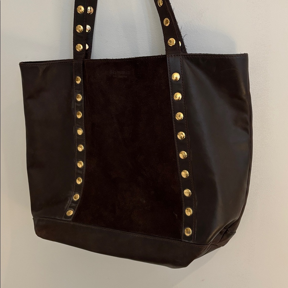 Hammitt butter soft brown leather and suede tote bag with red suede interior - Picture 3 of 9